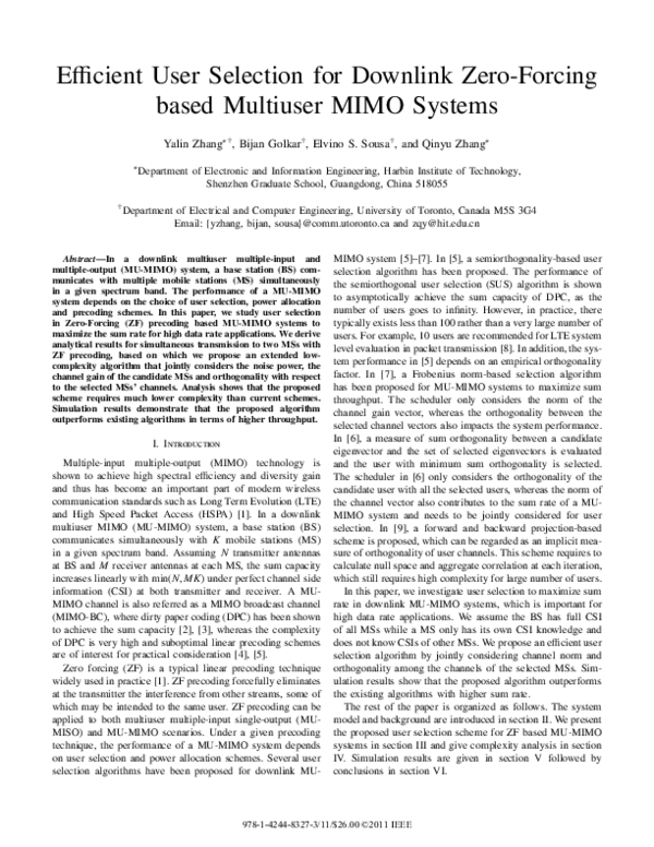 (PDF) Efficient User Selection for Downlink Zero-Forcing Based ...