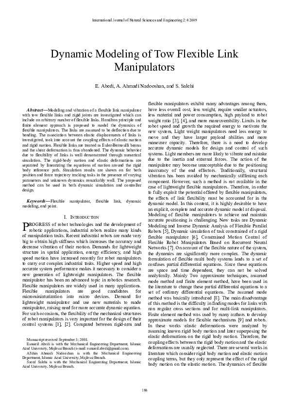 (PDF) Dynamic Modeling Of Tow Flexible Link Manipulators
