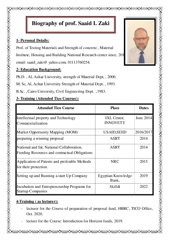 (PDF) Bio of Prof. Said Zaki