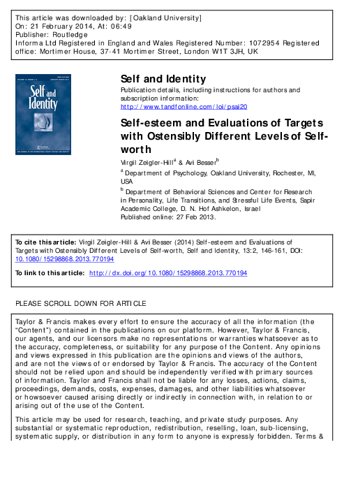 (PDF) Self-esteem and Evaluations of Targets with Ostensibly Different ...