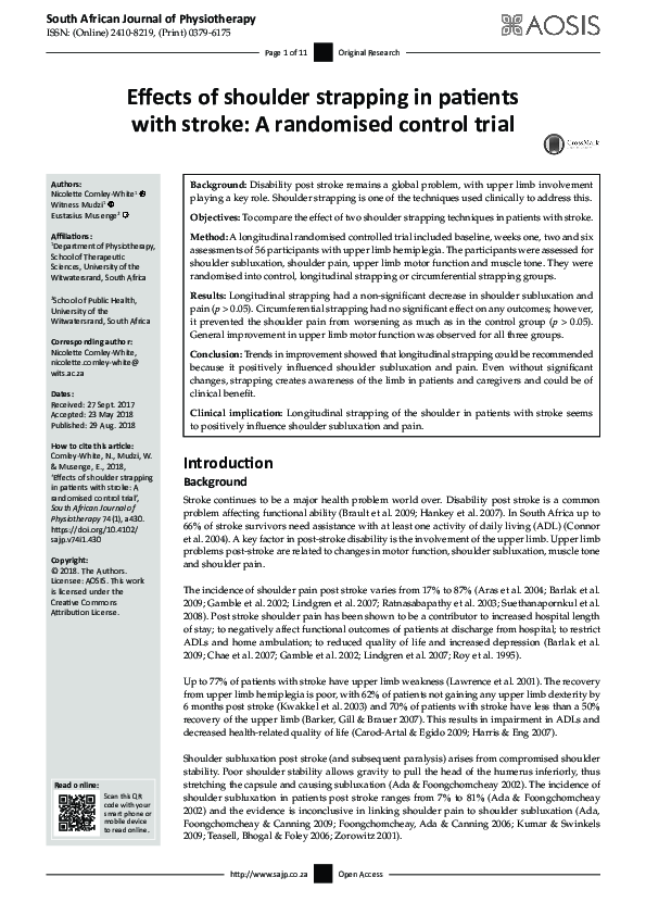 (PDF) Effects of shoulder strapping in patients with stroke: A ...