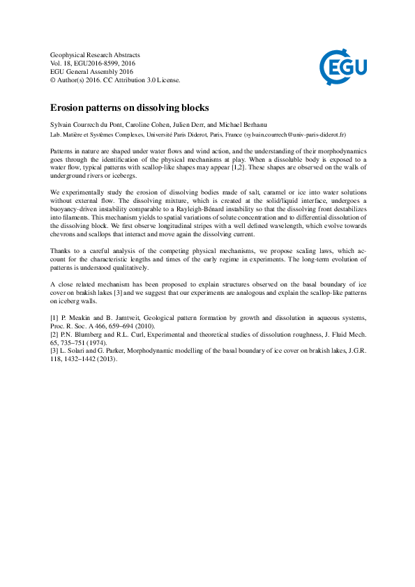 (PDF) Erosion patterns on dissolving blocks