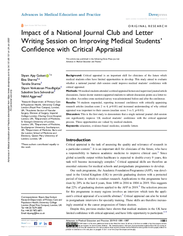 (PDF) Impact of a National Journal Club and Letter Writing Session on ...