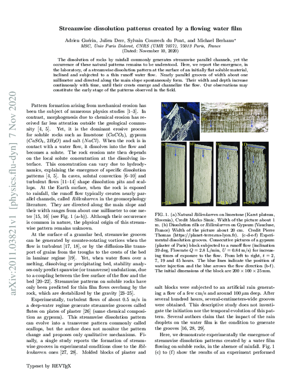 (PDF) Streamwise Dissolution Patterns Created by a Flowing Water Film