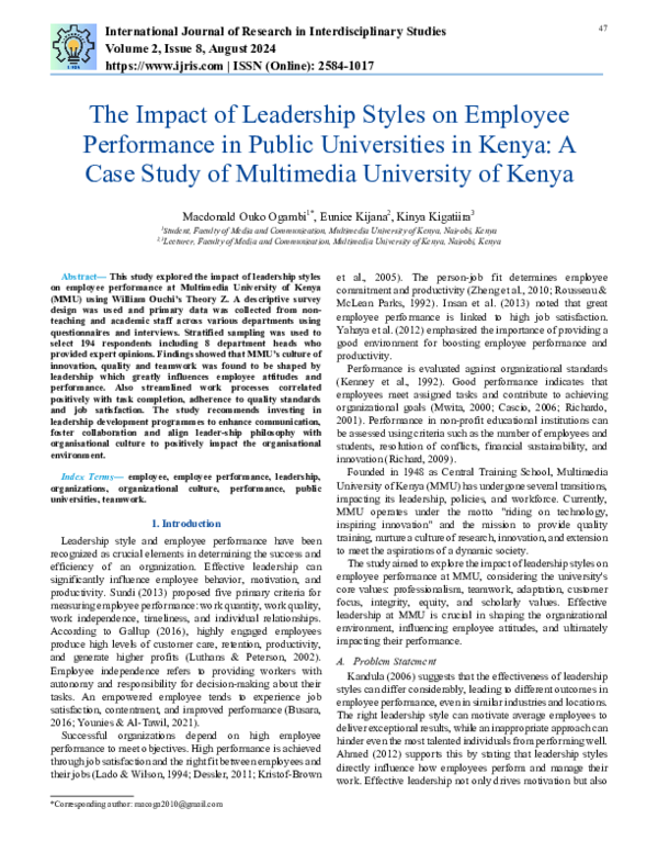 (PDF) The Impact of Leadership Styles on Employee Performance in Public ...
