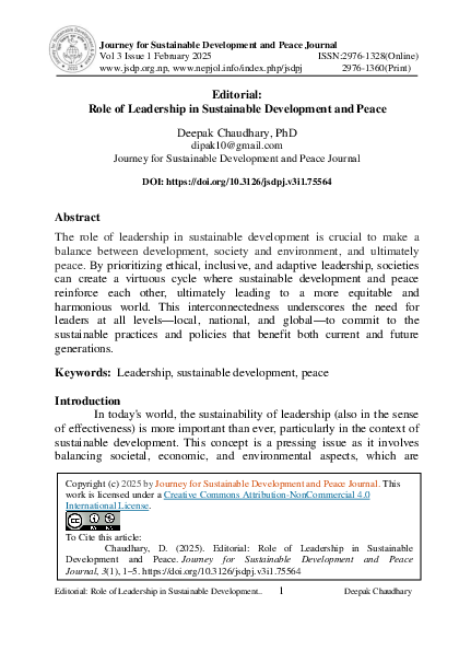 (PDF) Editorial: Role of Leadership in Sustainable Development and Peace