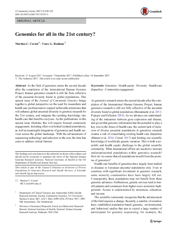 (PDF) Genomics for all in the 21st century?