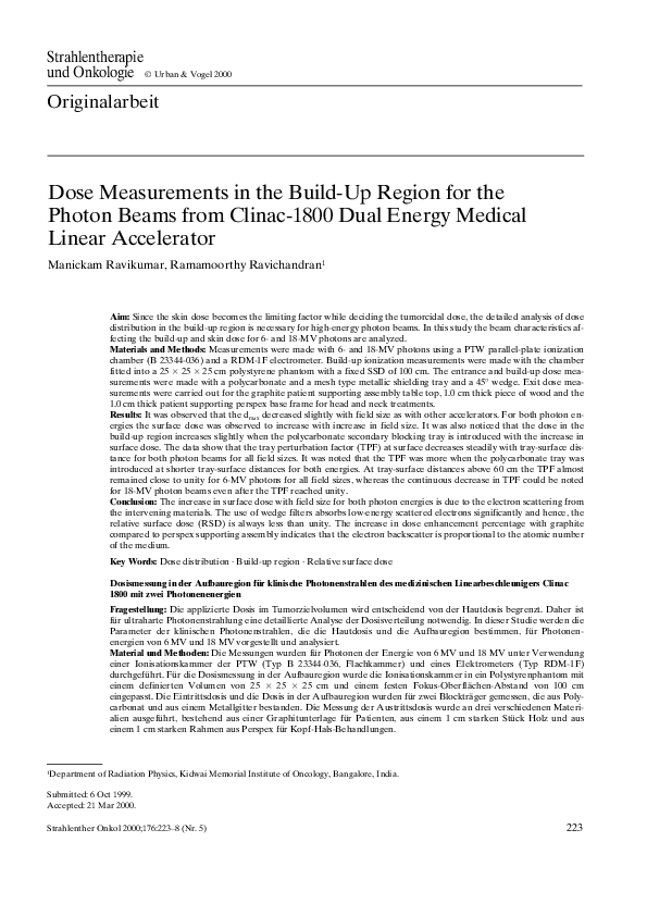 (PDF) Dose Measurements in the Build-Up Region for the Photon Beams ...