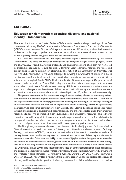 (PDF) Education for democratic citizenship: diversity and national ...