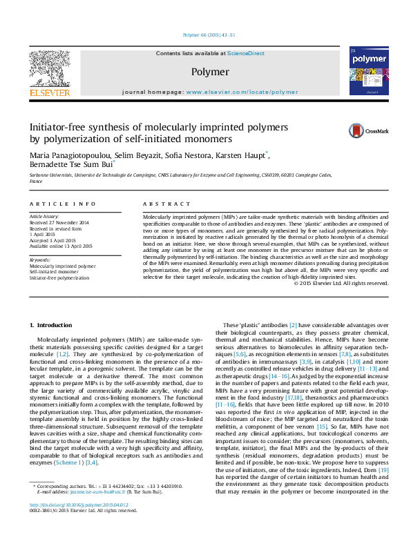 (PDF) Initiator-free synthesis of molecularly imprinted polymers by ...