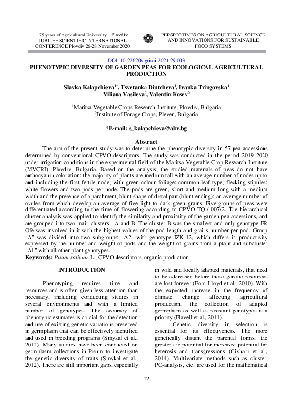 (PDF) Phenotypic diversity of garden peas for ecological agricultural ...