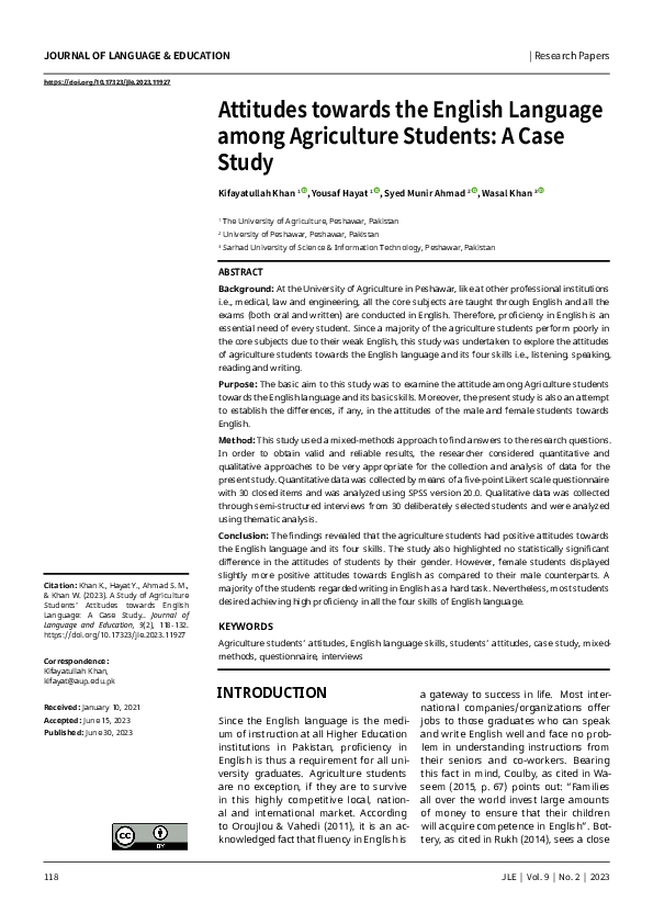 (PDF) A Study of Agriculture Students’ Attitudes towards English ...