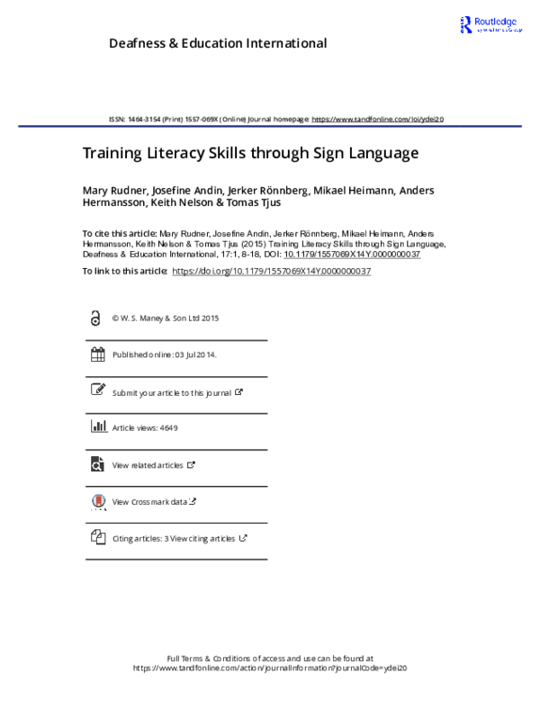 (PDF) Training Literacy Skills through Sign Language