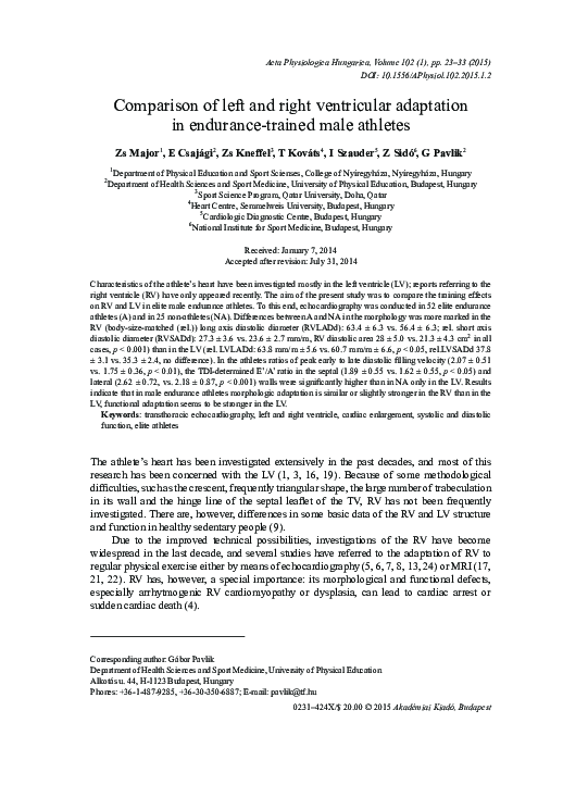 (PDF) Comparison of left and right ventricular adaptation in endurance ...