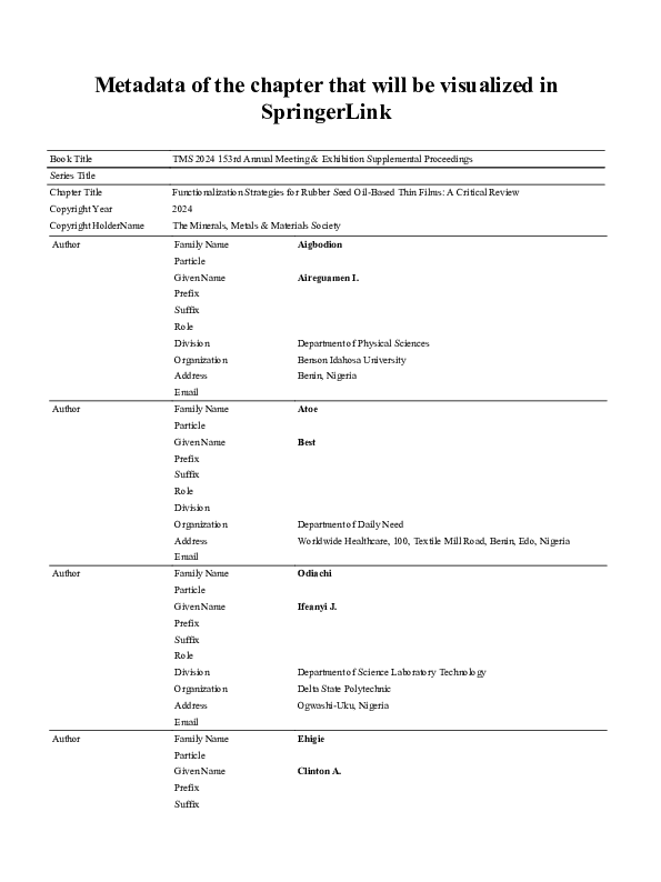(PDF) Metadata of the chapter that will be visualized in SpringerLink
