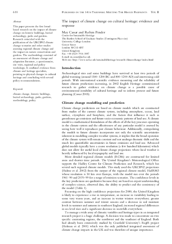 (PDF) The impact of climate change on cultural heritage: evidence and ...