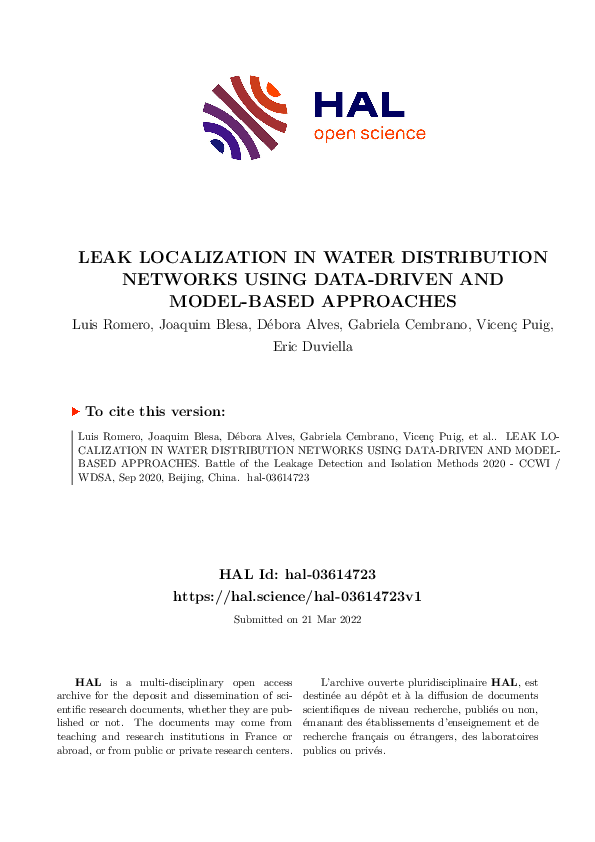 (PDF) Leak Localization in Water Distribution Networks Using Data ...