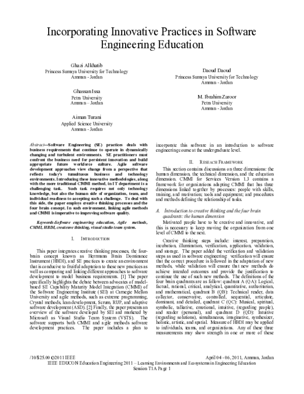 (PDF) Incorporating innovative practices in software engineering education