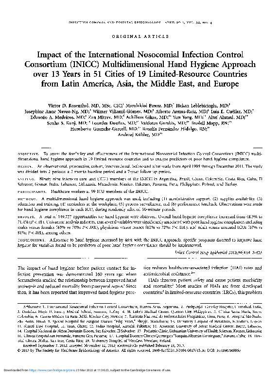 (PDF) Impact of the International Nosocomial Infection Control ...