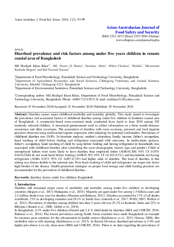 (PDF) Diarrheal prevalence and risk factors among under five years ...