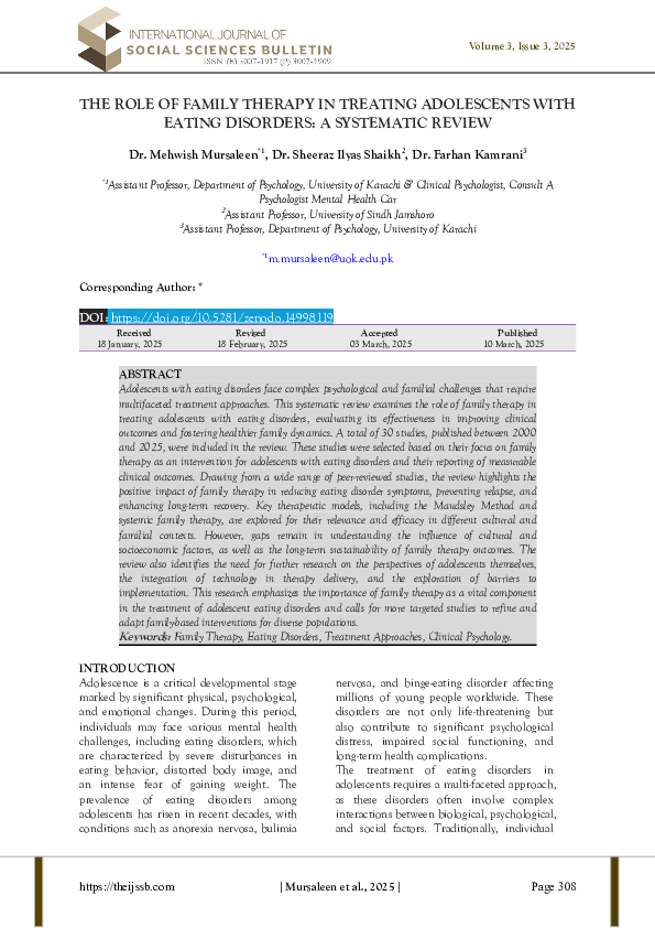 (PDF) THE ROLE OF FAMILY THERAPY IN TREATING ADOLESCENTS WITH EATING ...