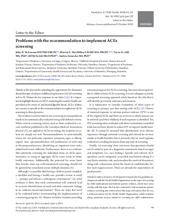 (PDF) Problems with the recommendation to implement ACEs screening