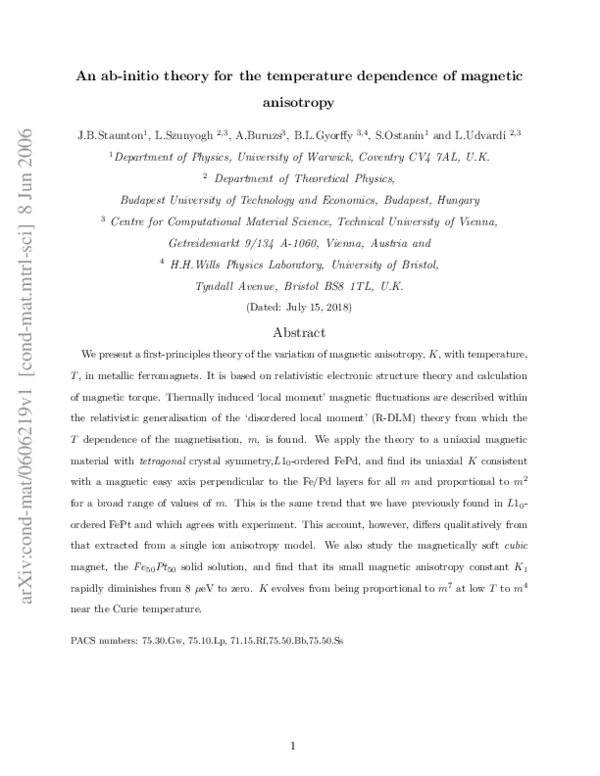 (PDF) An ab-initio theory for the temperature dependence of magnetic ...