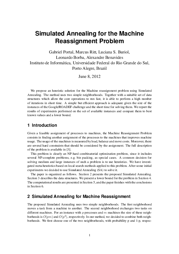 (PDF) Simulated annealing for the machine reassignment problem