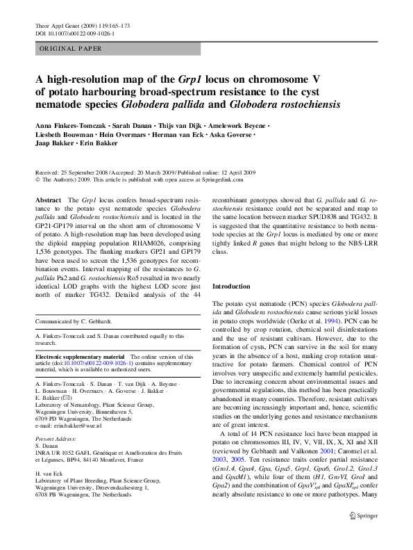 (PDF) A high-resolution map of the Grp1 locus on chromosome V of potato ...