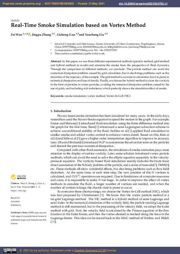 Pdf Real Time Smoke Simulation Based On Vortex Method