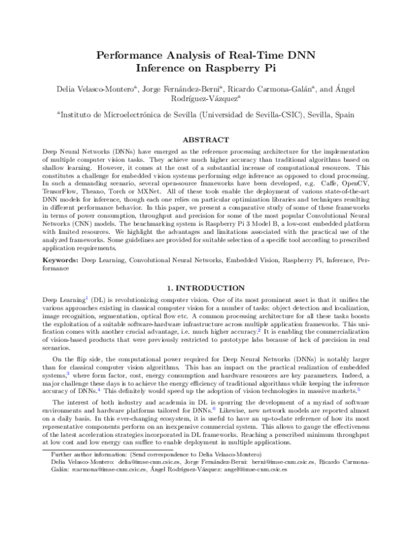 (PDF) Performance analysis of real-time DNN inference on Raspberry Pi