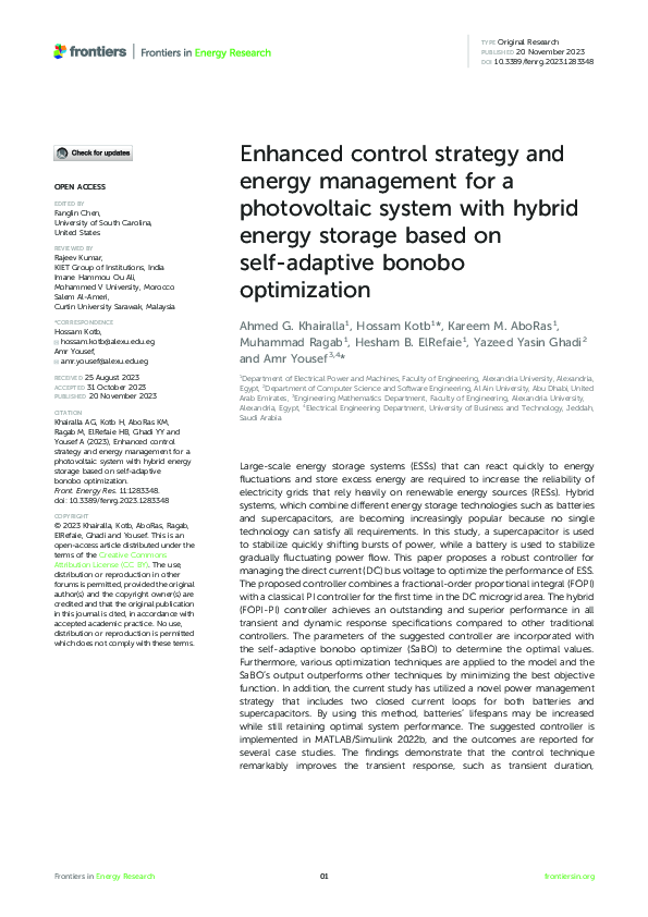 (PDF) Enhanced control strategy and energy management for a ...