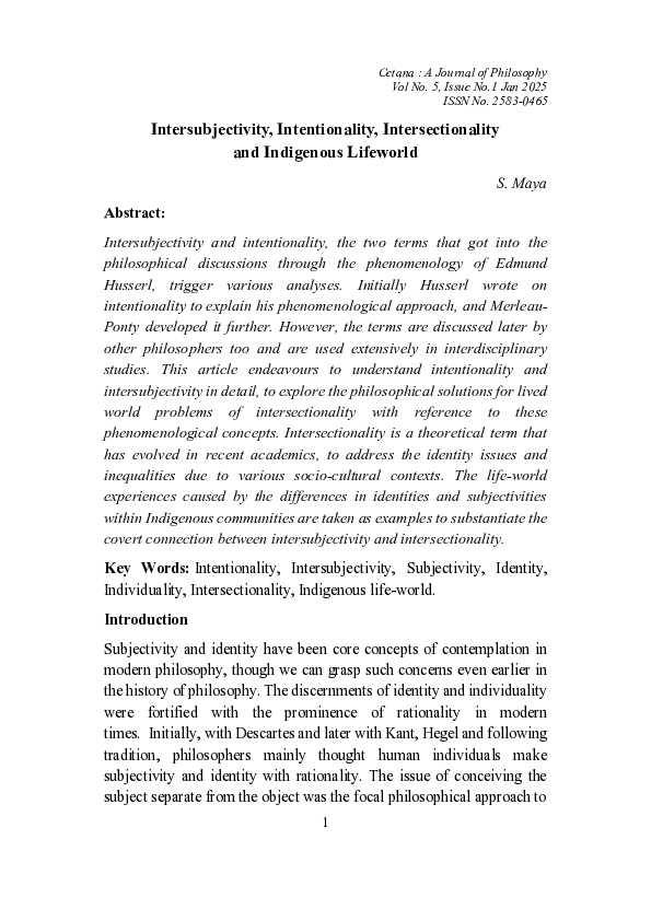 (PDF) Intersubjectivity, Intentionality, Intersectionality and ...