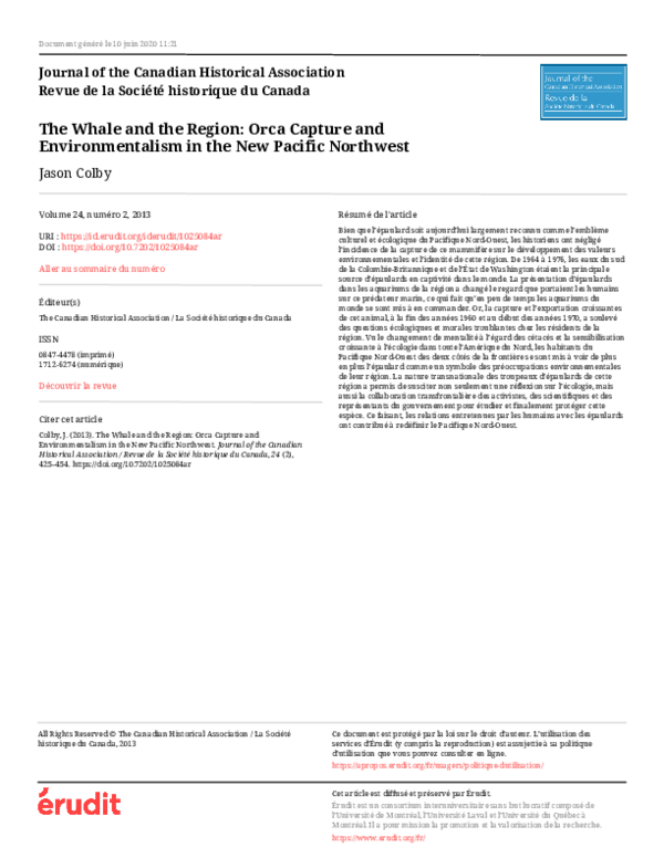 (PDF) The Whale and the Region: Orca Capture and Environmentalism in ...
