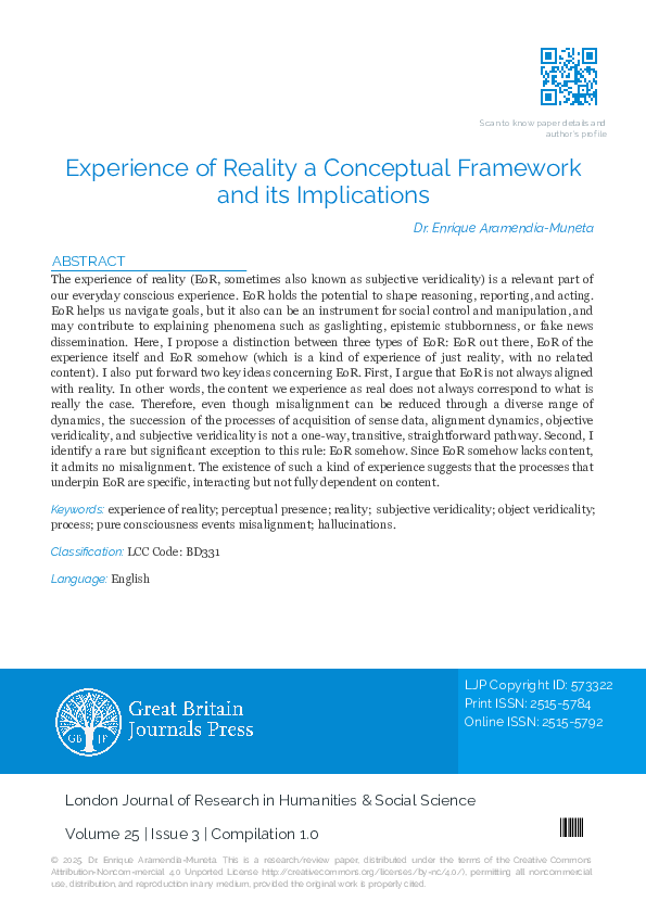 (PDF) Experience of Reality a Conceptual Framework and its Implications