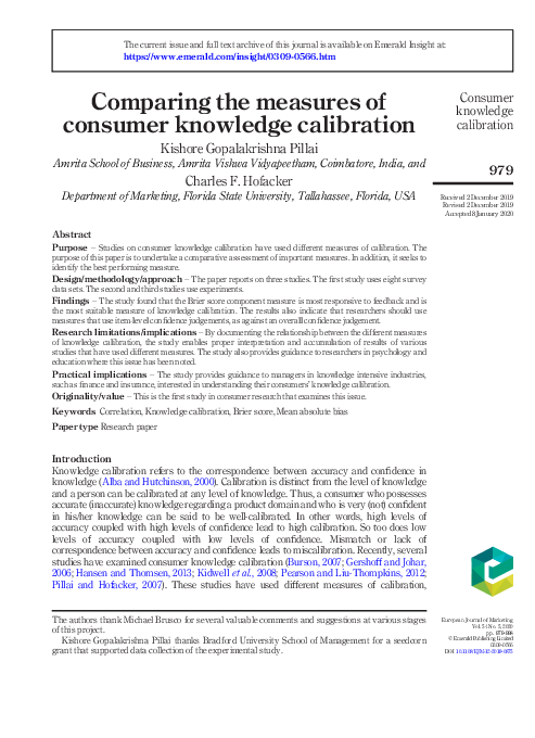 (PDF) Comparing the measures of consumer knowledge calibration