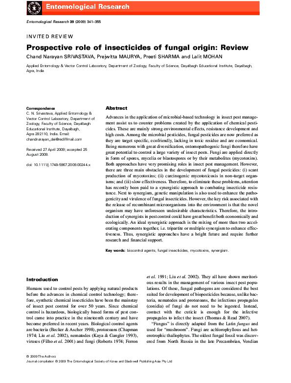 (PDF) Prospective role of insecticides of fungal origin: Review