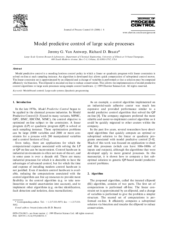 (PDF) Model predictive control of large scale processes