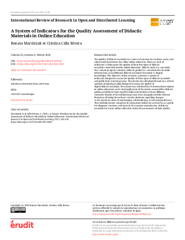 (PDF) A System of Indicators for the Quality Assessment of Didactic ...