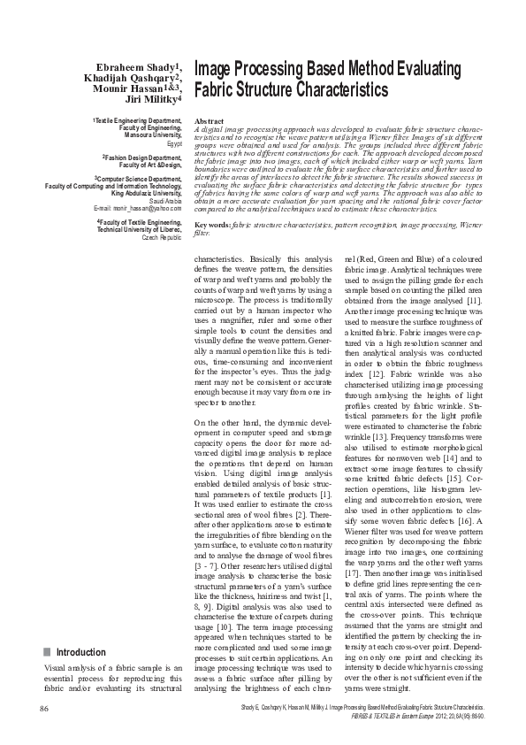 (PDF) Image Processing Based Method Evaluating Fabric Structure ...