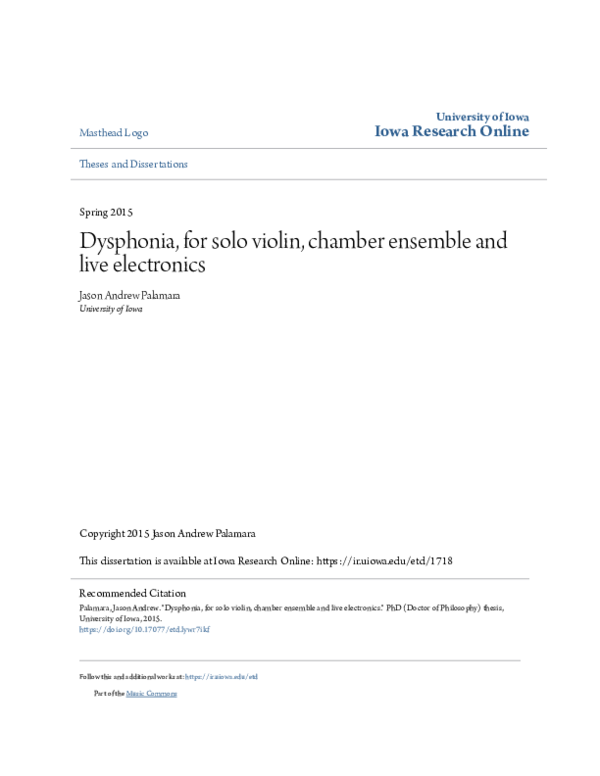 (PDF) Dysphonia, for solo violin, chamber ensemble and live electronics
