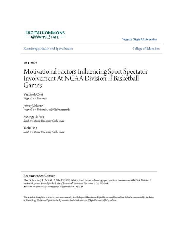 (PDF) Motivational Factors Influencing Sport Spectator Involvement At ...