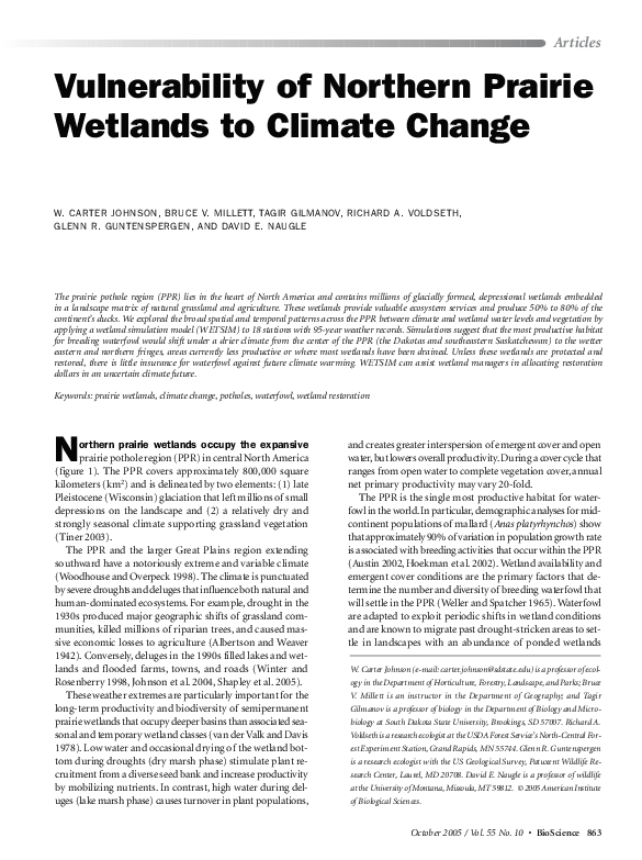 (PDF) Vulnerability of Northern Prairie Wetlands to Climate Change