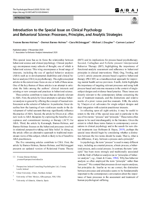 (PDF) Introduction to the Special Issue on Clinical Psychology and ...