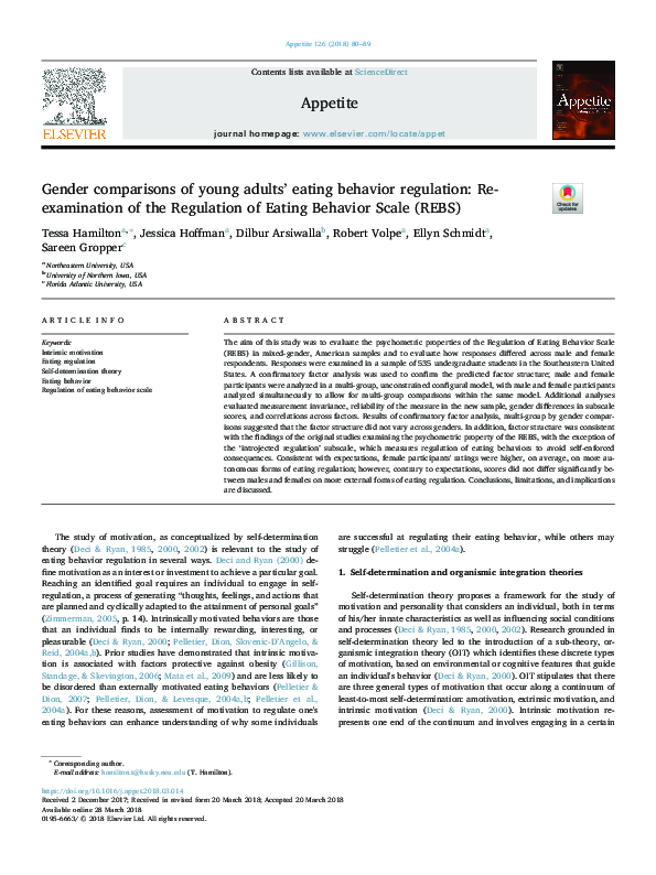 (PDF) Gender comparisons of young adults’ eating behavior regulation ...