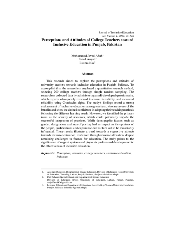 (PDF) Perceptions and Attitudes of College Teachers toward Inclusive ...