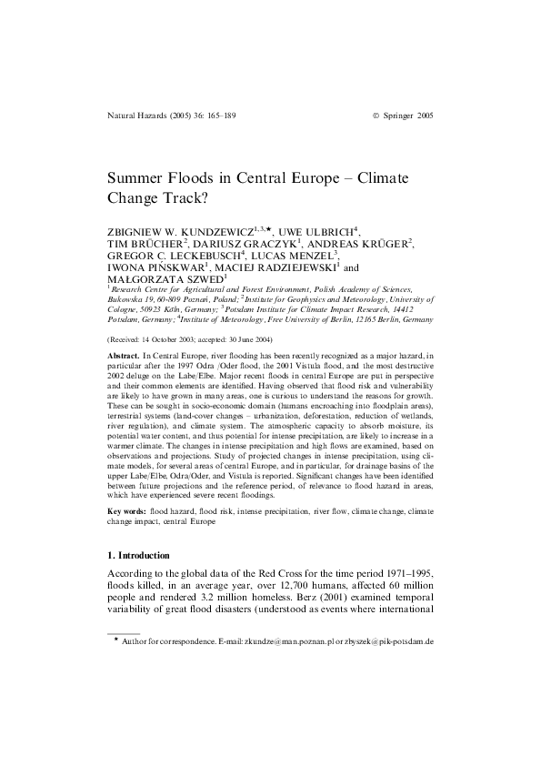 (PDF) Summer Floods in Central Europe – Climate Change Track?