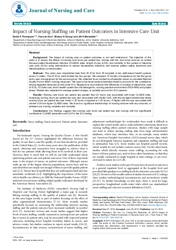 (PDF) Impact of Nursing Staffing on Patient Outcomes in Intensive Care Unit