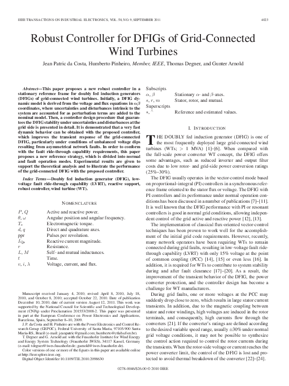 (PDF) Robust Controller for DFIGs of Grid-Connected Wind Turbines