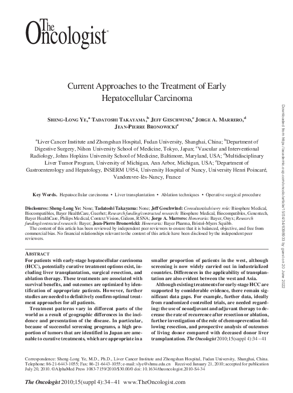 (PDF) Current Approaches to the Treatment of Early Hepatocellular Carcinoma